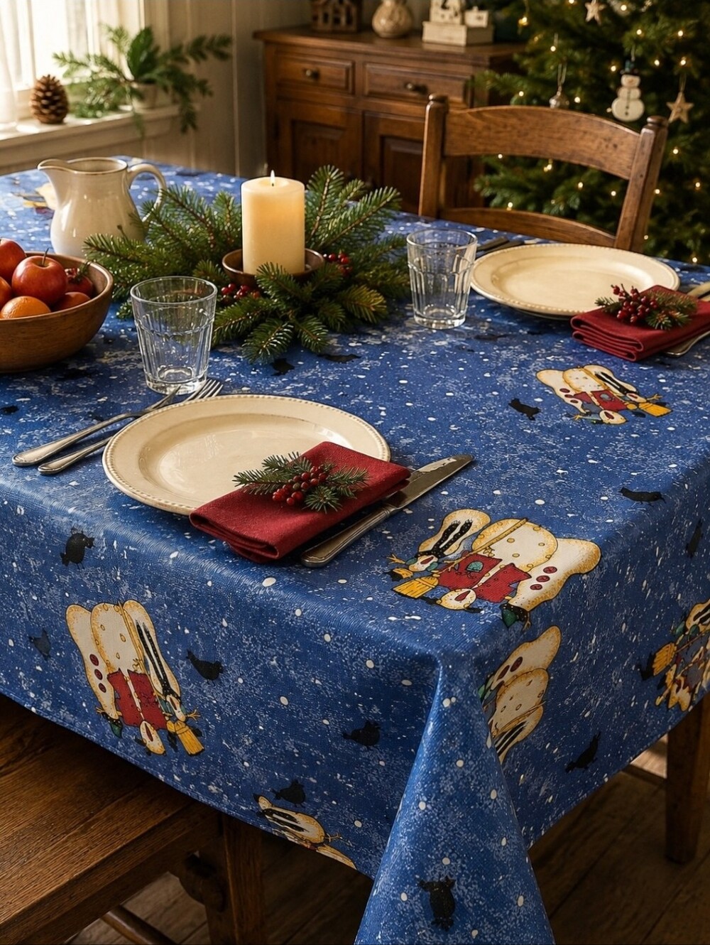 Debbie Mumm Christmas Snowman Tablecloth 60x84 Vintage NWT Flannel Backed